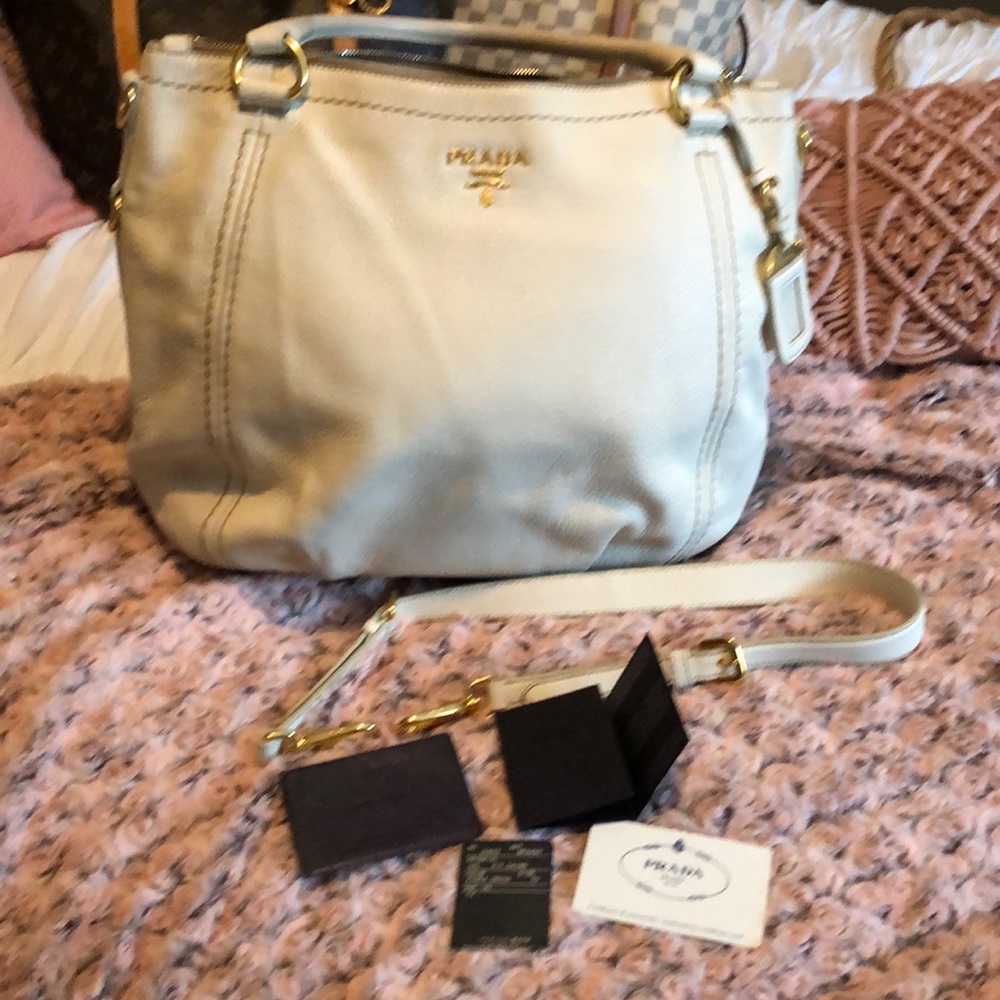 Authentic Prada top handle leather bag
